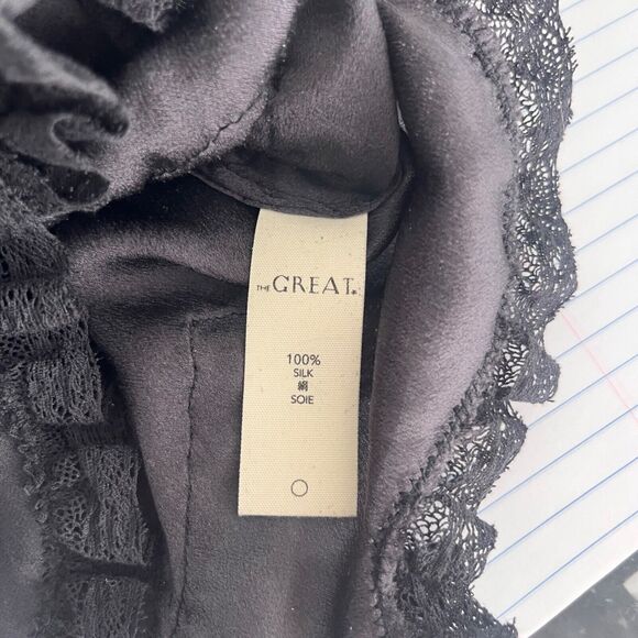 The Great 100% Silk Scalloped Blouse Plum Purple Victorian Size XS Designer - Picture 5 of 6